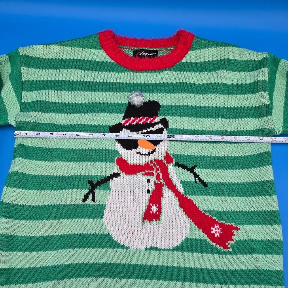 33 Degrees Womens Green‎ Striped Snowman Ugly Christmas Sweater Size S - Picture 6 of 7
